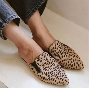 Jenni Kayne Cheetah Print Pony Hair Pointed Toe Mules Size 9